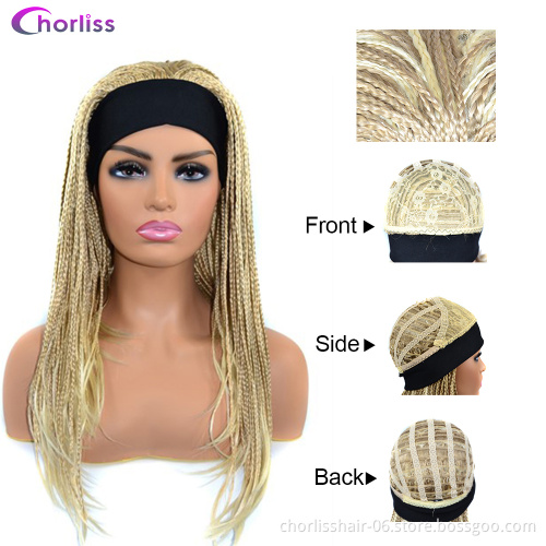 Wholesale Black Blonde High Quality Ombre Long Braids Heat Resistant Turban Wig Synthetic Wigs With Headband Attached For Woman